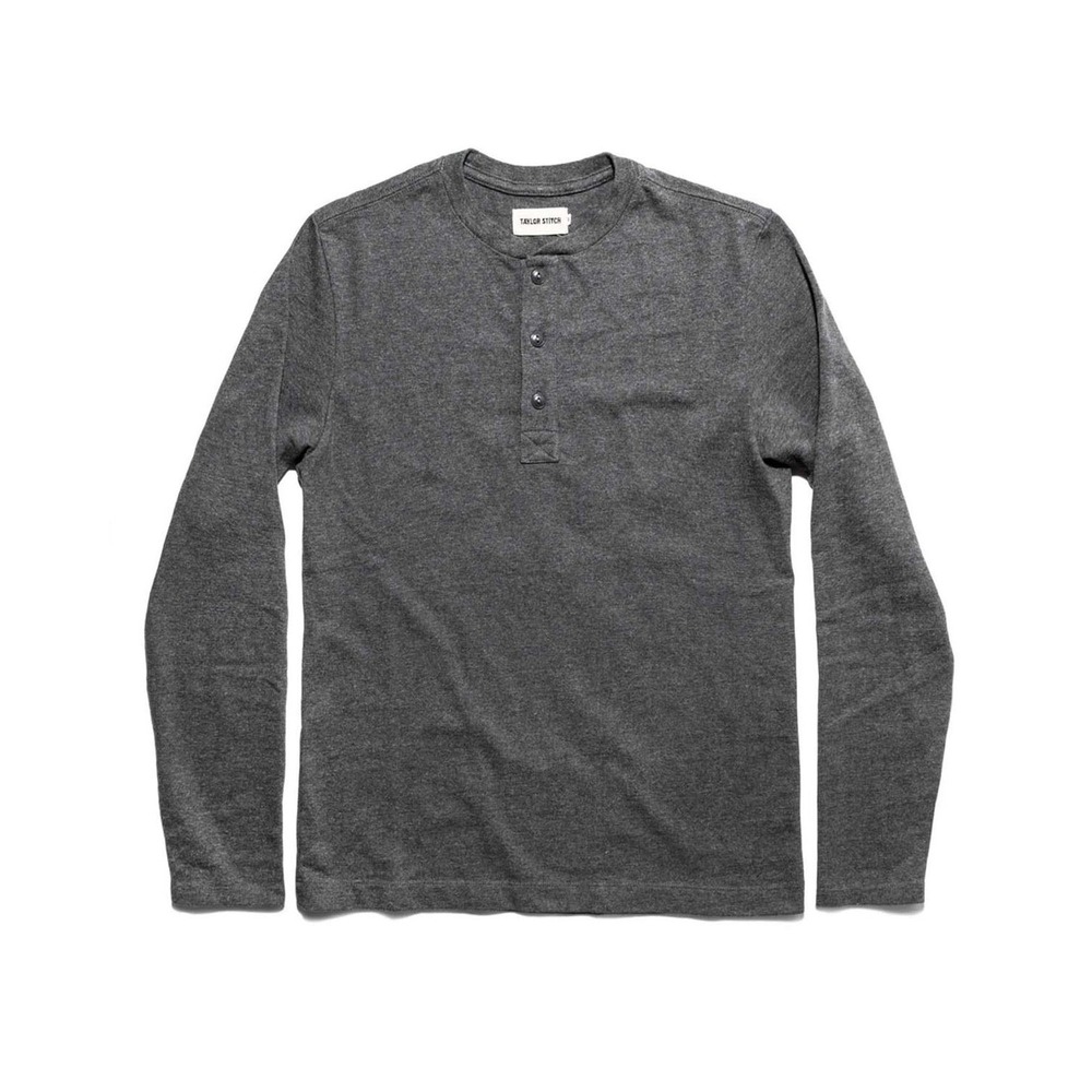 Taylor Stitch Heavy Bag Henley Mens 42 Large Heathered Gray Long Sleeve Preppy